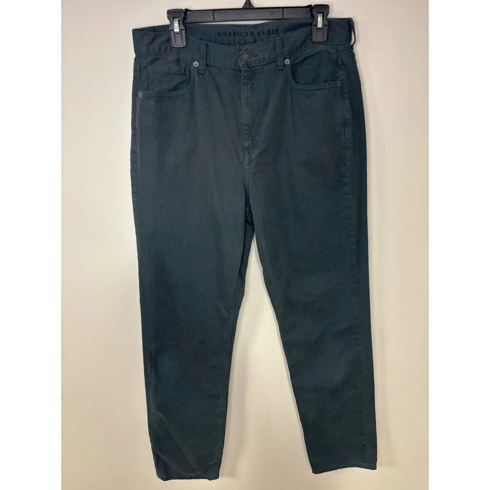 American Eagle Mom Jeans Ne(X)t Level Stretch Green Size‎ 12 X-Long Denim